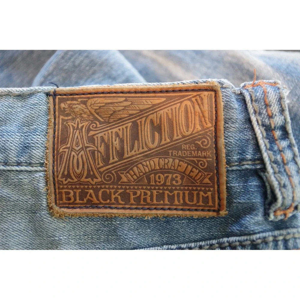 Affliction Black Premium Mens Jeans 38 Light Wash Embroidered 110SS207 Straight